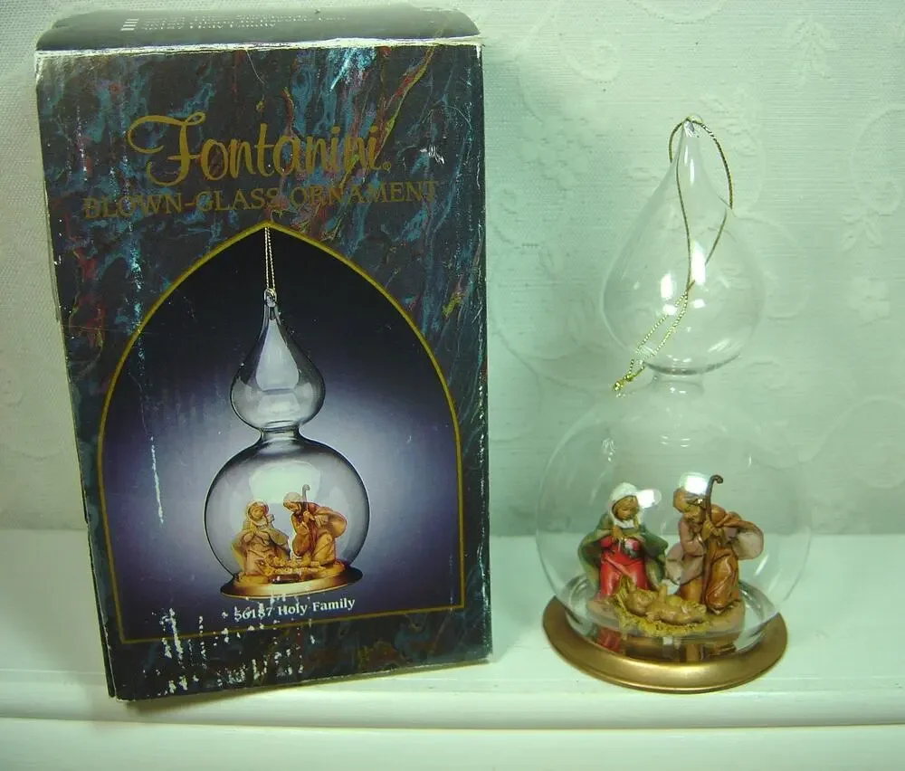 FONTANINI BLOWN GLASS HOLY FAMILY ORNAMENT-6.5